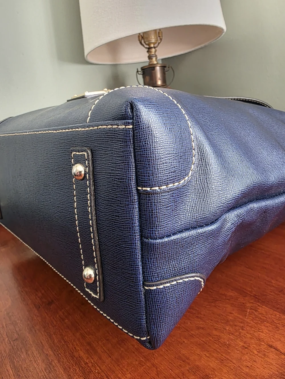 Dooney & Bourke Large Navy Blue Leather Shopper Tote Bag